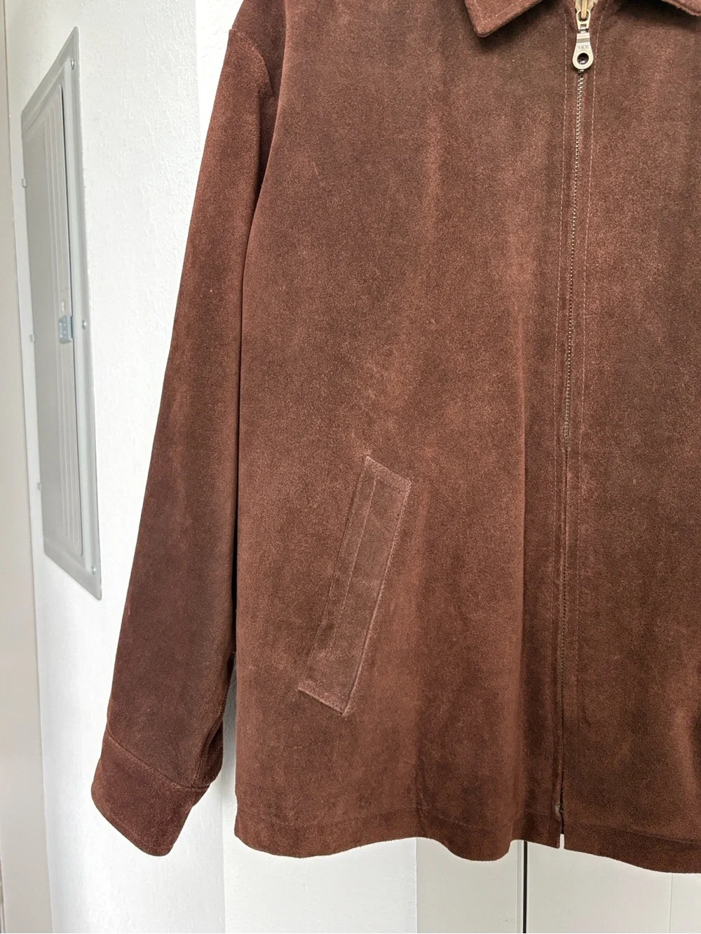 VINTAGE STRUCTURE LE COLLEZONI BROWN SUEDE LEATHER FULL ZIP JAVKET MENS XL